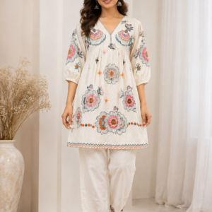 Ivory Floral Embroidered Co-Ord Set