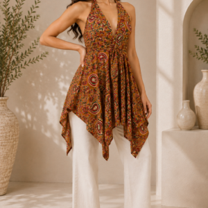 Rust Paisley Halter Dress