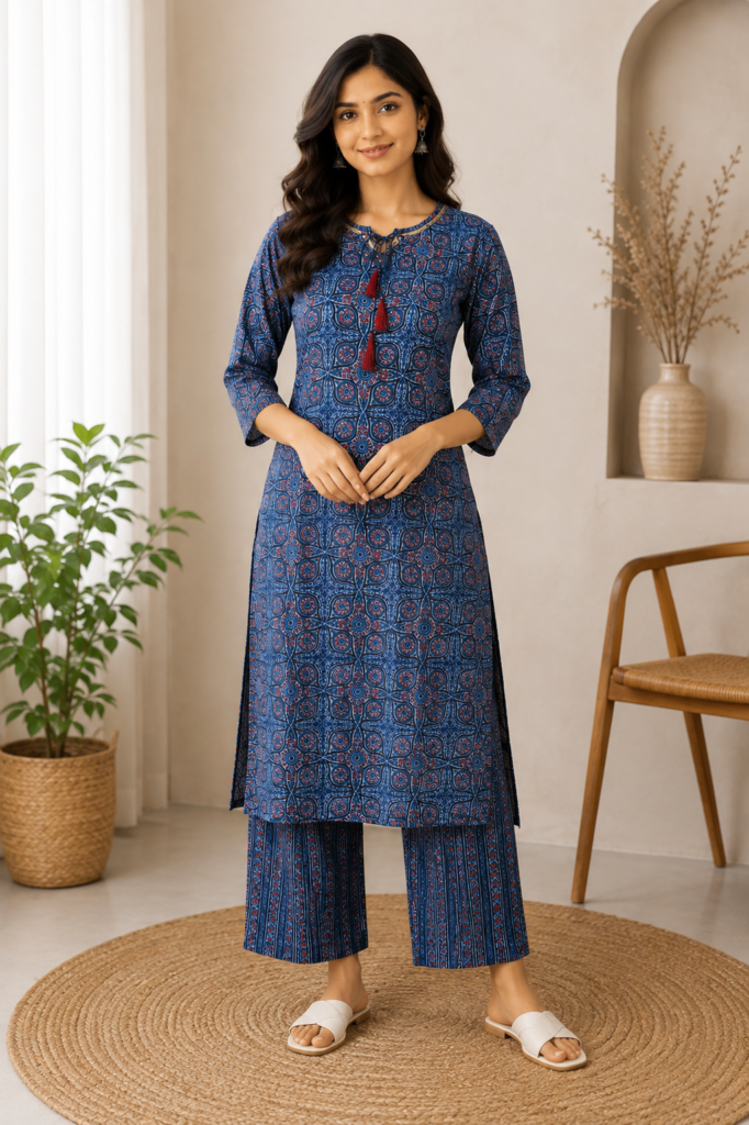 Indigo Noor Neck-Beaded 2-Piece Set